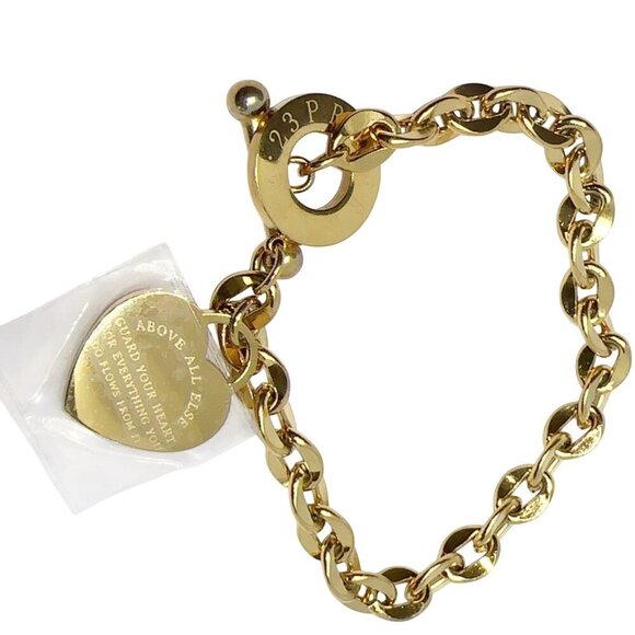 18K Gold Plated Stainless Steel Chain Bracelet With Heart Charm "Above All Else" - Picture 4 of 7